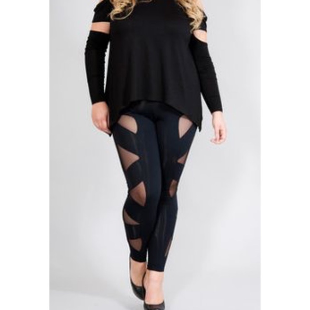 3x Black Sheer Mesh insert Leggings